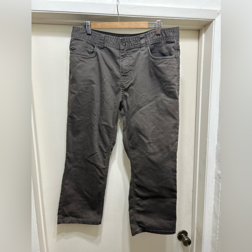 prAna Bridger Slim Fit Jeans Mens 35x25 Brown Organic Cotton Hike Camp Travel